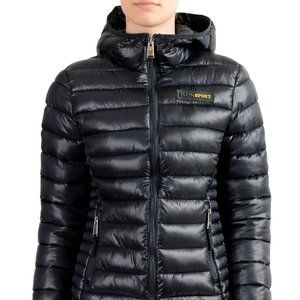 Plein Sport Women's Navy Hooded Logo Print Zip Up Parka Jacket S M L XL 2XL